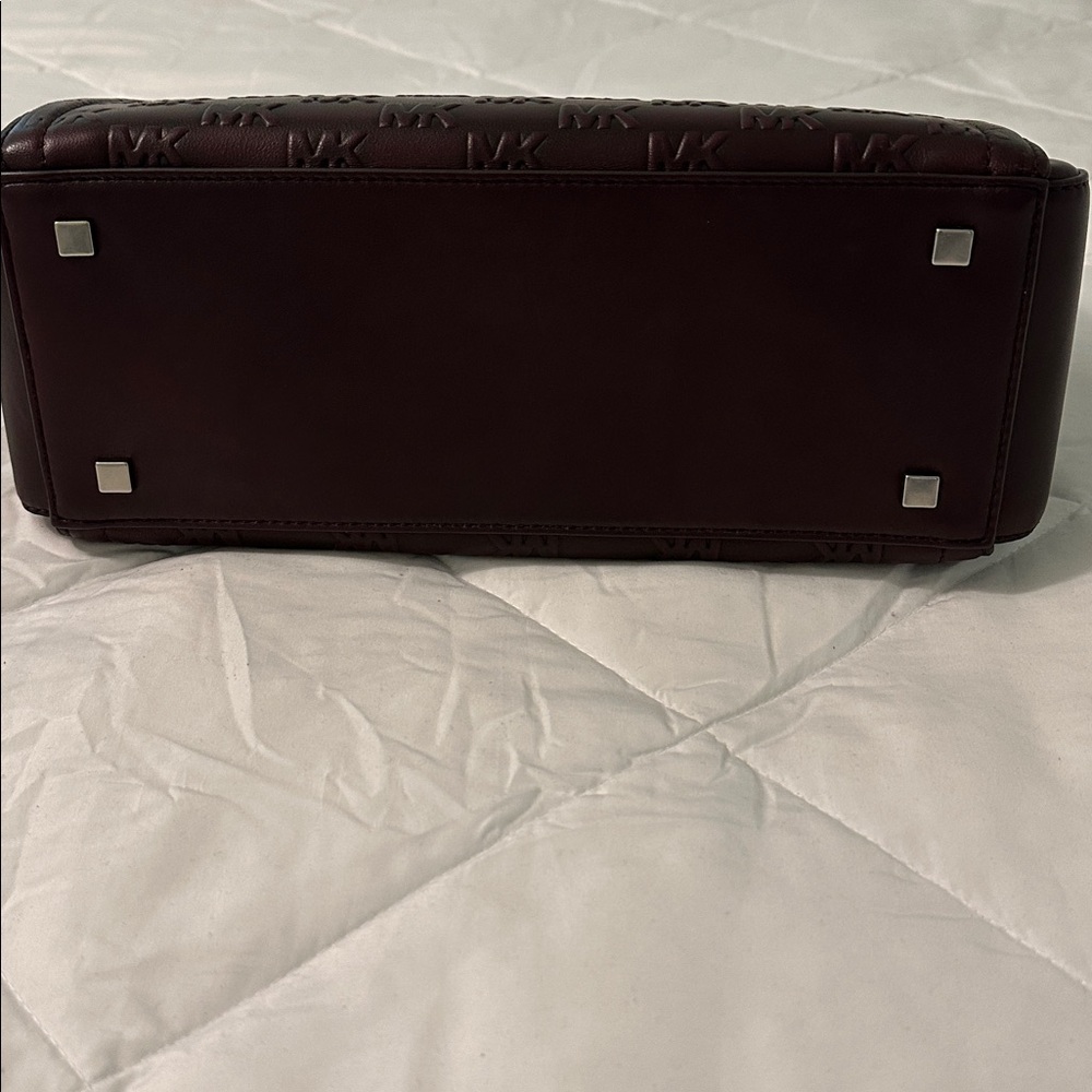 Michael Kors Embossed MK Satchel in Deep Burgundy - Picture 2 of 4